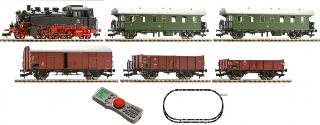 Digital Starter Set with Steam Locomotive BR 64, Passenger and Freight cars<br /><a href='images/pictures/Fleischmann/227972.jpg' target='_blank'>Full size image</a>
